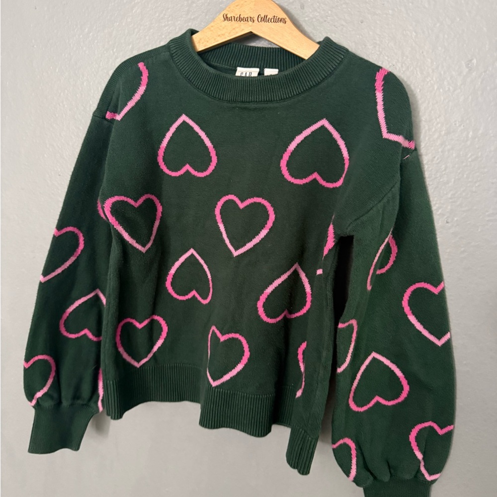 GAP Dark Green Sweater with Pink Heart Motif